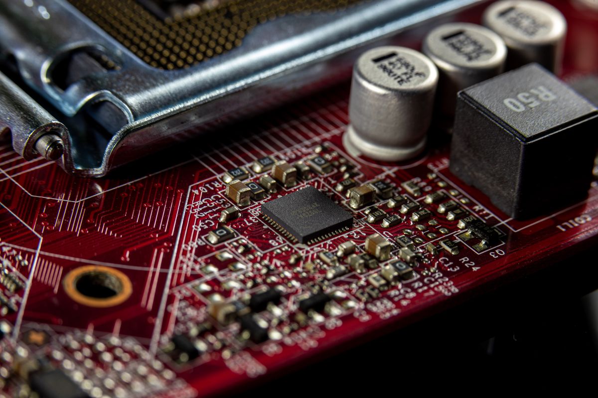 Close-up of a microprocessor on a circuit board