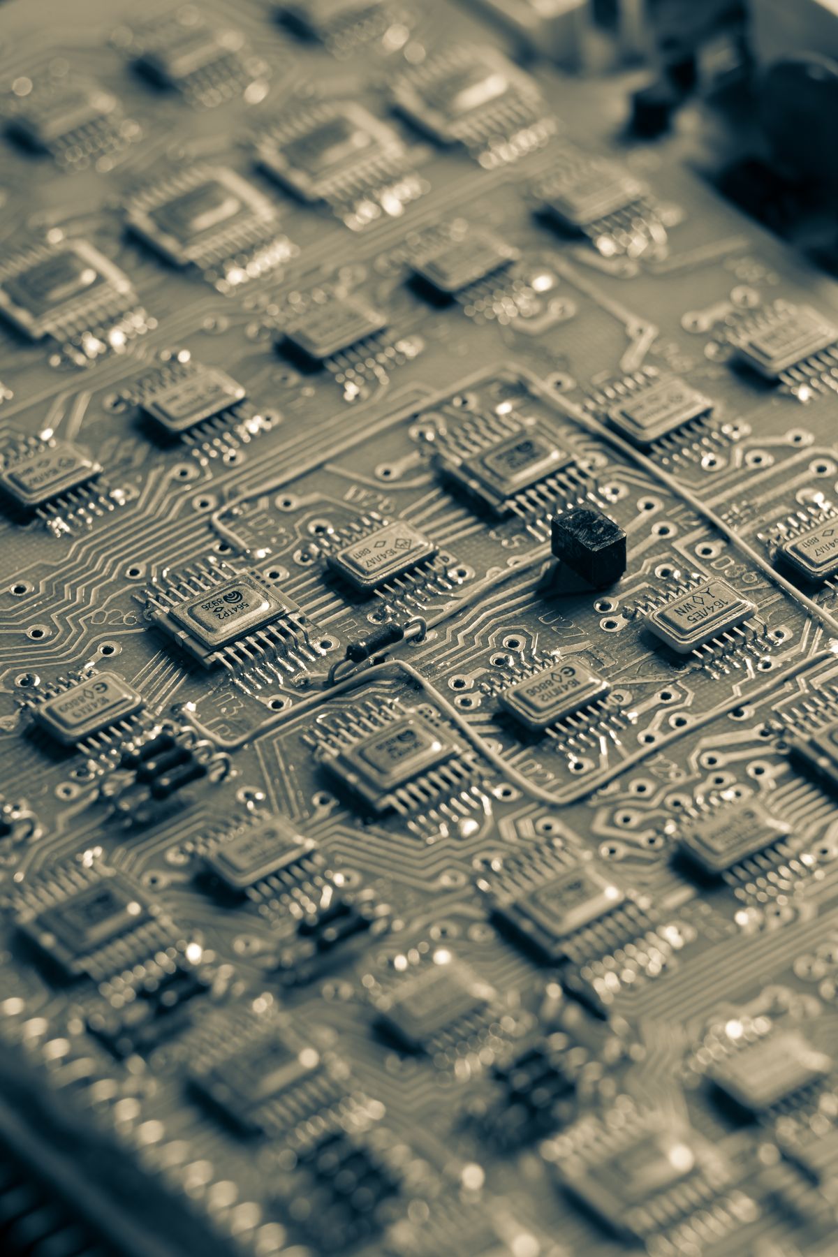 Close-up of a circuit board and processor